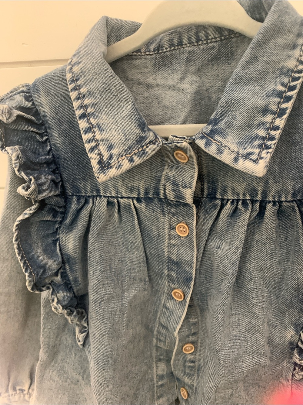 Girls' Light Blue Denim Ruffle Jacket - Picture 4 of 6